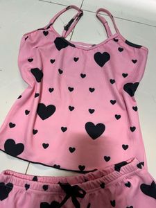 Pink Heart Print Pajama Set