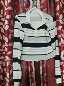Striped Long Sleeve Collared Top