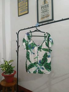 Tropical Leaf Print Blouse