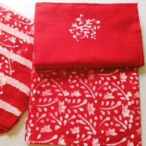Red Batik Print Dress Material