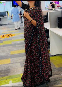 Floral Print Saree with Embellished Border