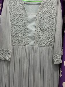 Elegant Grey Lace &amp; Tulle Gown
