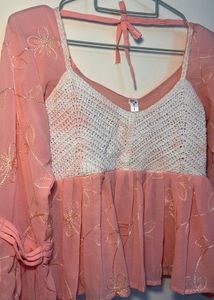 Pink Crochet Detail Blouse