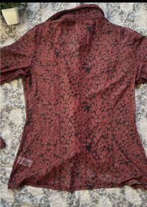 Sheer Printed Button-Down Shirt