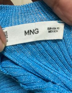 mango Blue Ribbed Long Sleeve Top