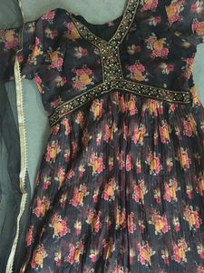 Beautiful Floral Print Anarkali Gown with black ne