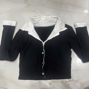 Black Collared Long Sleeve Top