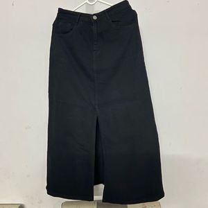 Black Denim Maxi Skirt with Slit