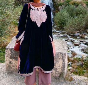 Elegant Navy Velvet Phiran set with pant