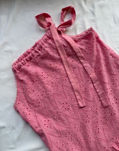 Pink Broderie Anglaise Midi Dress