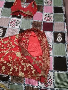 Red &amp; Yellow Embroidered Lehenga Choli Set