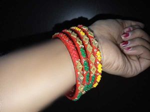 set of 2 Beautiful Red Bangles  and sky Bangle