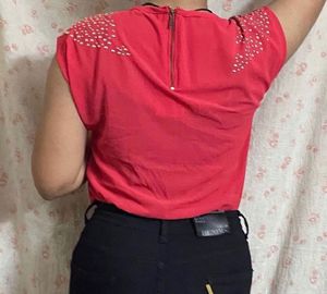 Chic Studded Coral Top for Women
