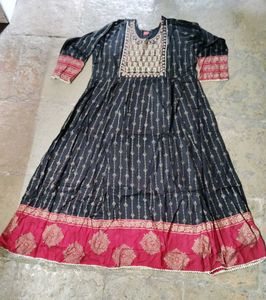 Black Golden Printed Anarkali Kurta