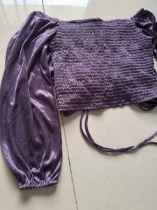 Purple Ruched Square Neck Top