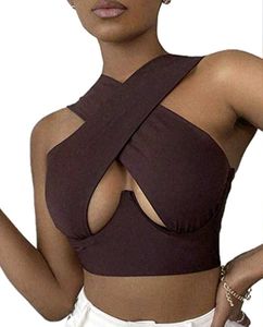 Stylish Brown Halter Neck Crop Top