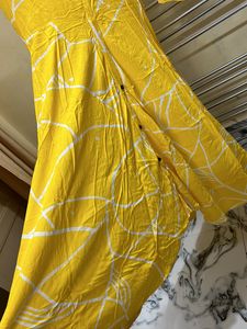 Yellow Designed Long Flared High Low Gown