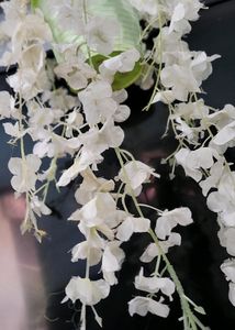 Set 3 Hanging White &amp; Pink Flowers &amp; Pot