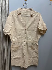 Beige Button-Down Romper