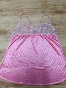 Pink Satin &amp; Lace Cami with see through bust