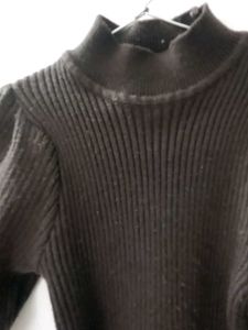 Chic Puff Sleeve Ribbed Turtleneck
