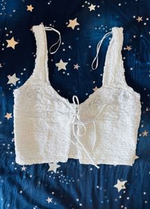 White Smocked Tie-Front Crop Top