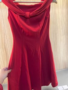 Red Off-Shoulder Bow Detail Dress