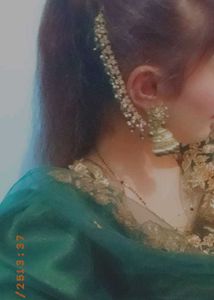 Elegant Green Jhumka Earrings with kaanchain