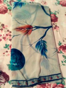 Elegant Blue Tree Print Saree