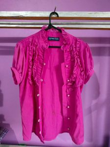 Trendy Woman Pink Ruffles Top