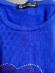 Stylish Blue T-Shirt with Rhinestone Detail