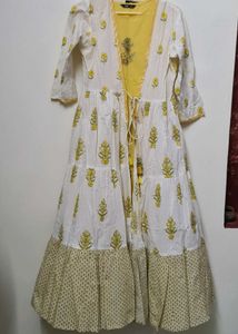 White &amp; Yellow Floral Kurta Set