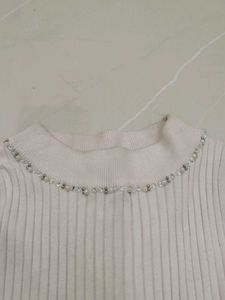 Ribbed Knit  korean Top with Sheer Sleeves