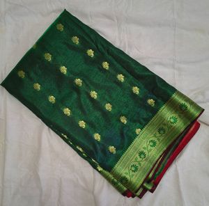 Elegant Emerald Green Silk Saree