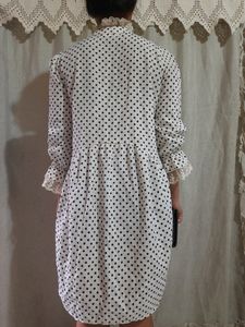 NAVY BLUE POLKADOT FULL BUTTON DRESS