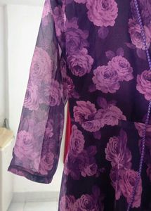 Purple Floral Printed Long Dress – Lightweight