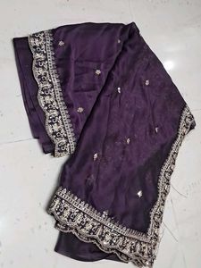 Elegant Purple Saree with Embroidery