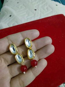 Elegant Kundan &amp; Red Pearl Earrings