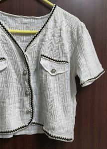 Chic Textured Button-Up Crop Top