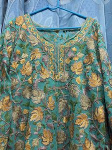 Kashmiri Embroidered Teal Kurta