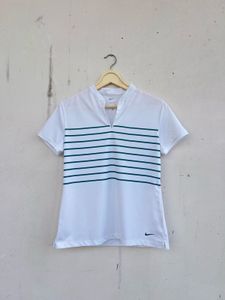 authentic Nike White Striped Polo T-Shirt