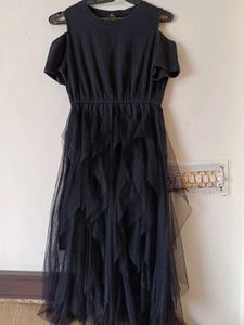 Black Cold Shoulder Tulle Dress