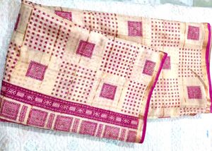 Vintage Pink & Beige Saree With Fall & Picco