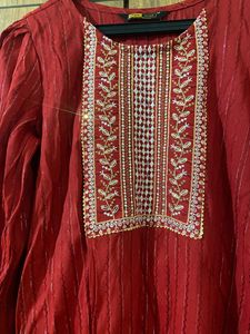 Red Kurta Set With Bottom (Women's)
