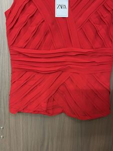 Stunning Red Ruched V-Neck Top