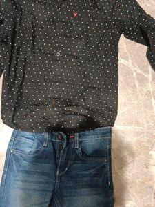 Boy'sBlack Printed Shirt and Jeans Set