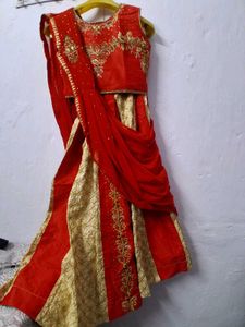 red golden silk lehenga