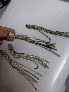 Rhinestone Tassel Earrings 2 Pairs Long