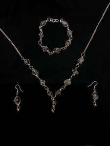 Necklace Set - Grey And Silver. Chain, Earring, Bracelet.