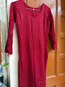 Elegant Red Embroidered Kurta